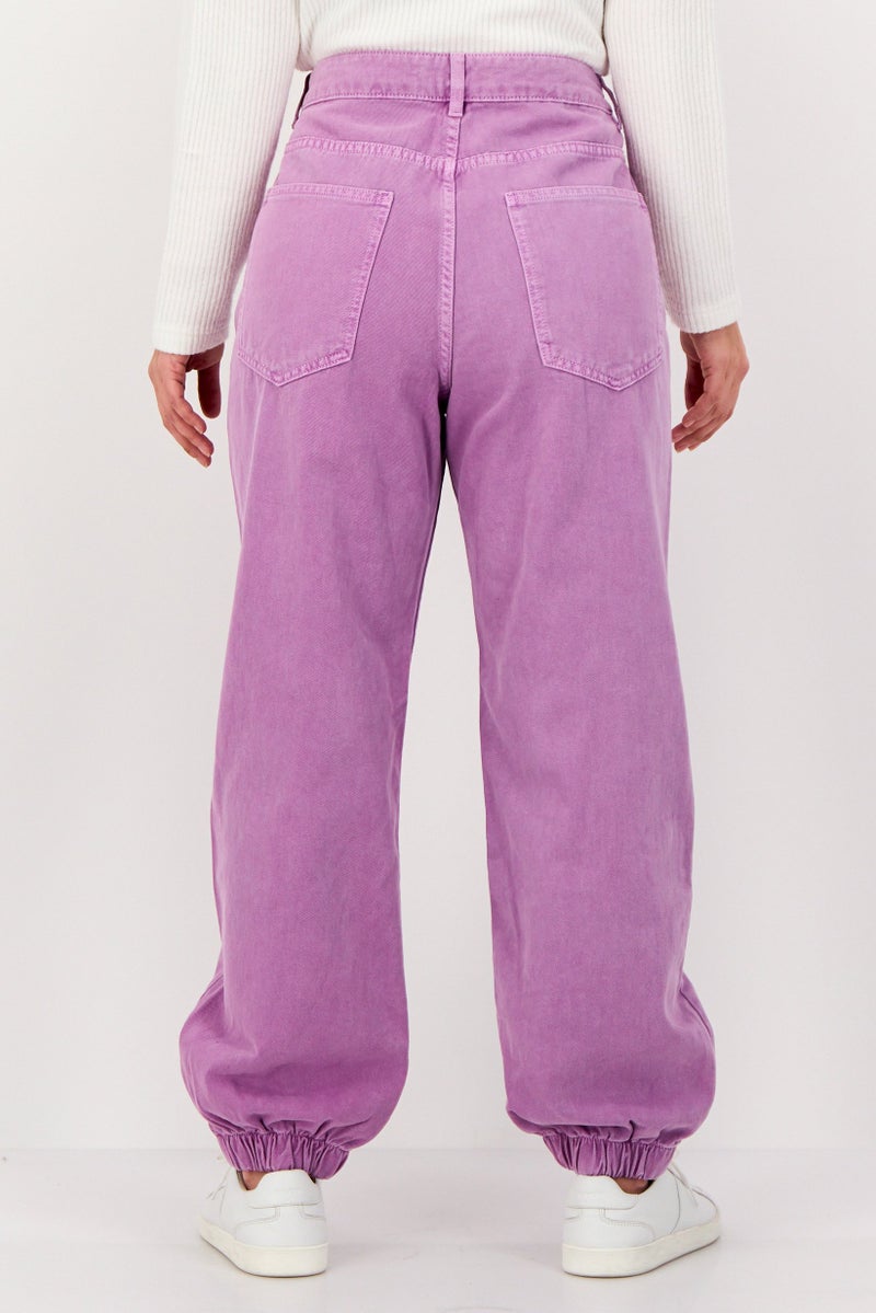 promod Women Regular Fit Washed Joggers Jeans, Lavender - Image 3